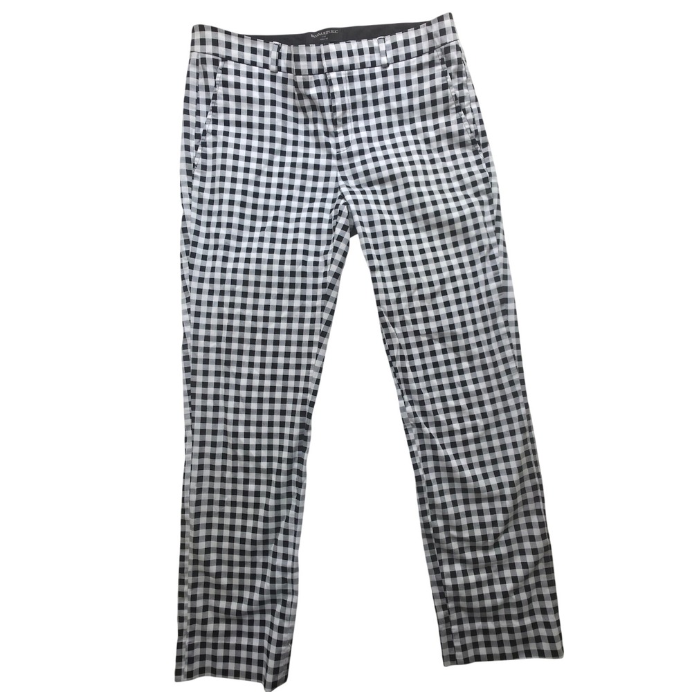 Banana Republic Ryan Fit Gingham Check Pants Womens 6 Black White Slim Ankle